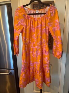 J. Crew Girls Orange Dress with Pink Floral Print